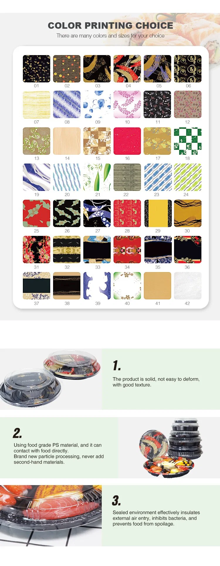 FDA/EU Free Sample Round/Rectangle/Boat Shape Plastic Food Sushi Packaging Box